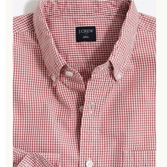 J. Crew Other - J Crew Slim Washed Button Down Shirt Size Large Mini Gingham Check Red Cotton‎
